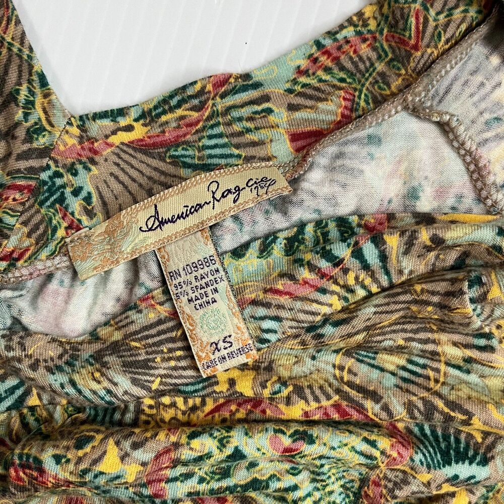 American Rag Blouse XS Tropical Elastic Waist top women’s - Picture 3 of 7